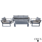 CIEUX Conversation Set Avignon 4 Piece Outdoor Patio Aluminum Metal Sofa and 2 Club Chairs Conversation Set and Lyon Coffee Table in Midnight Grey with Sunbrella Cushions in Canvas Charcoal