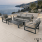 CIEUX Conversation Set Avignon 4 Piece Outdoor Patio Aluminum Metal Sofa and 2 Club Chairs Conversation Set and Lyon Coffee Table in Midnight Grey with Sunbrella Cushions in Canvas Charcoal