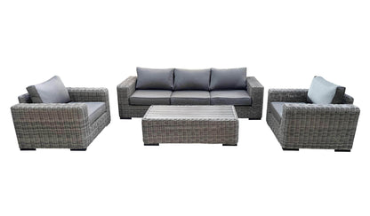 CIEUX Conversation Set Canvas Charcoal Champagne Outdoor Patio Wicker Sofa Conversation Set in Grey with Sunbrella Cushions - Available in 2 Colours