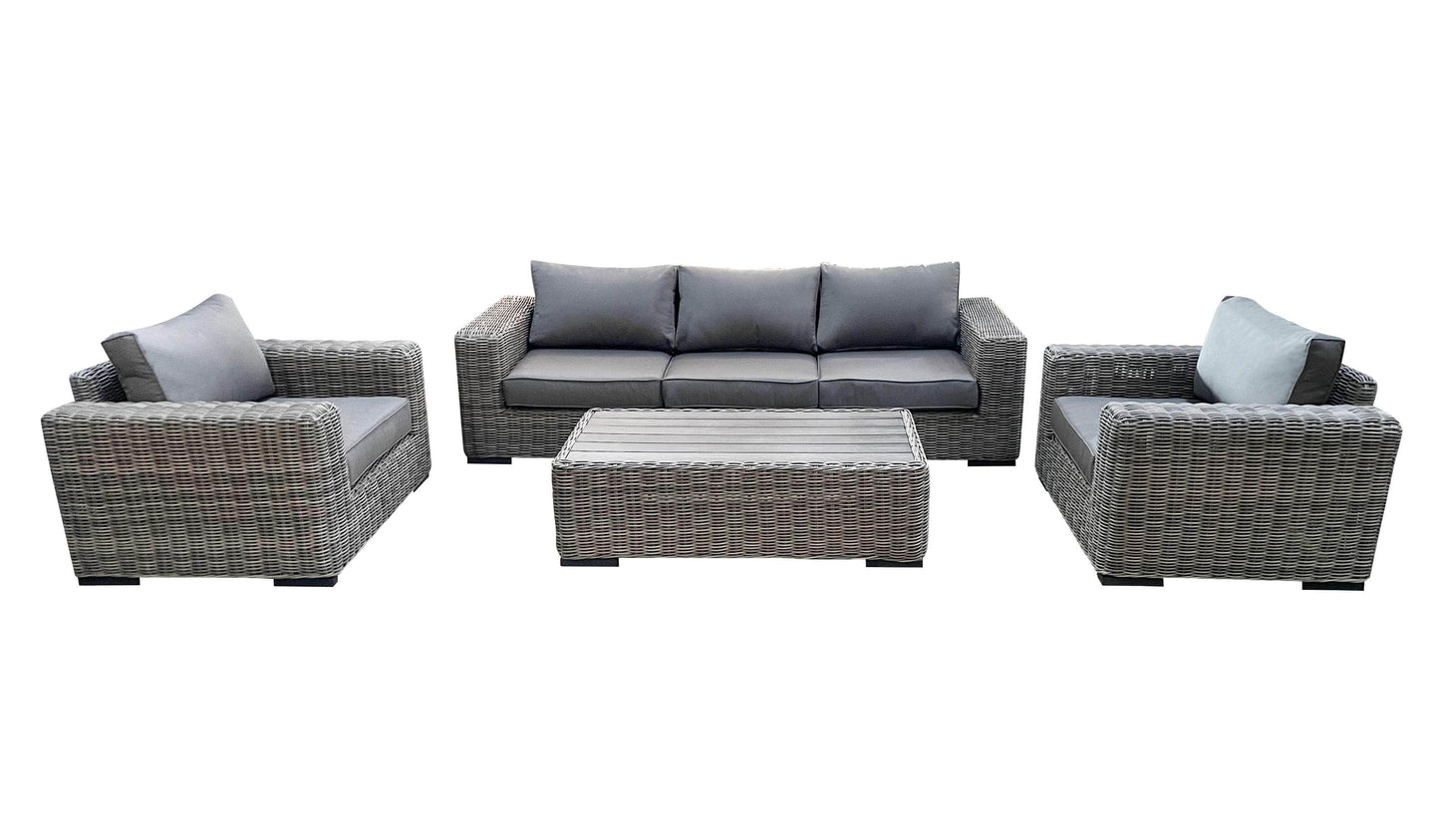CIEUX Champagne Outdoor Patio Wicker Sofa Conversation Set in Grey with Sunbrella Cushions, image 4