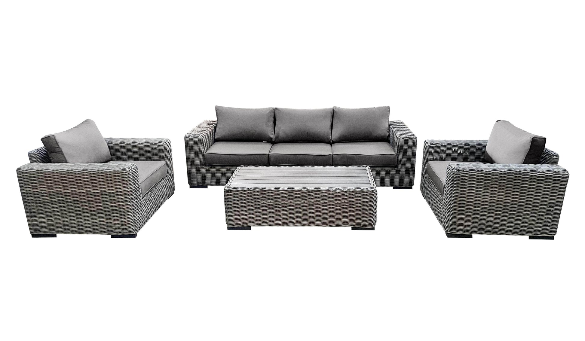 CIEUX Champagne Outdoor Patio Wicker Sofa Conversation Set in Grey with Sunbrella Cushions, image 13