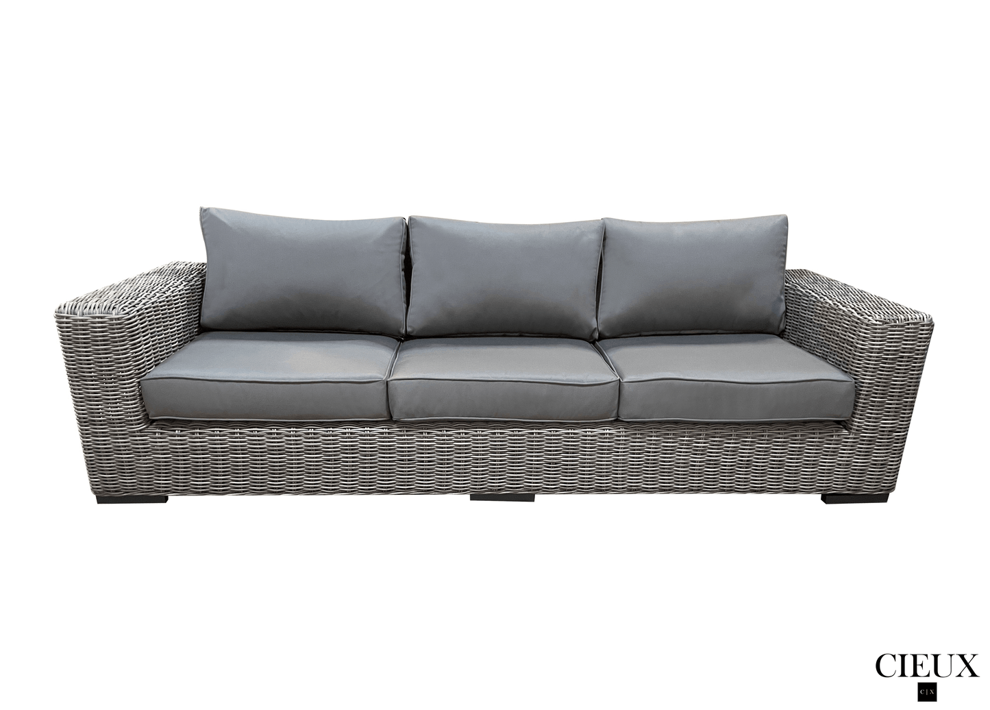 CIEUX Champagne Outdoor Patio Wicker Sofa Conversation Set in Grey with Sunbrella Cushions, image 6