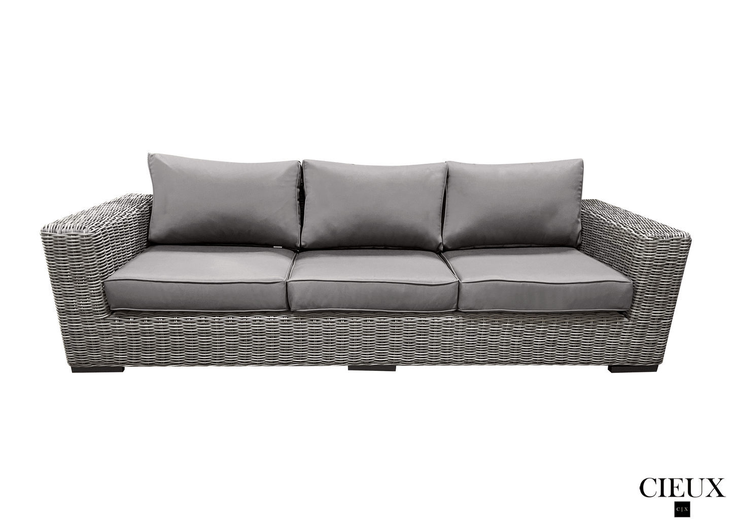 CIEUX Champagne Outdoor Patio Wicker Sofa Conversation Set in Grey with Sunbrella Cushions, image 15