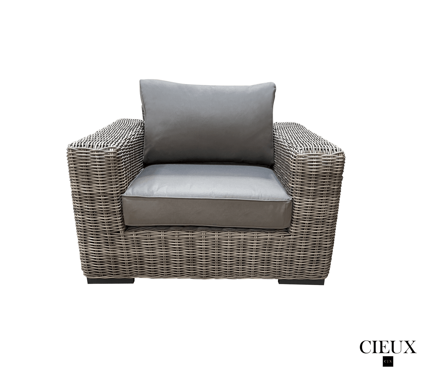 CIEUX Champagne Outdoor Patio Wicker Sofa Conversation Set in Grey with Sunbrella Cushions, image 8