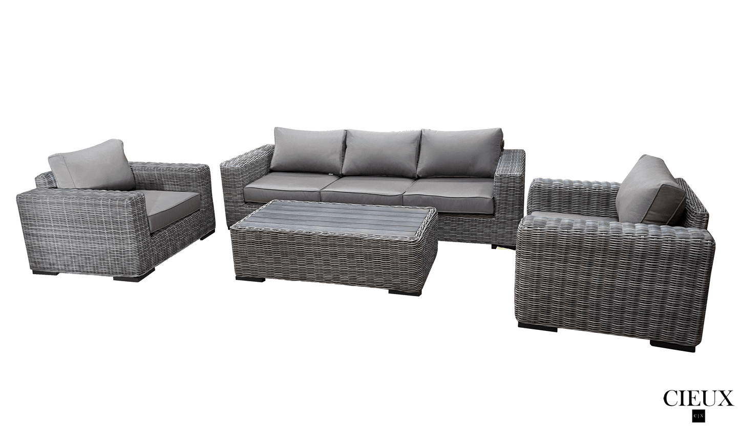 CIEUX Champagne Outdoor Patio Wicker Sofa Conversation Set in Grey with Sunbrella Cushions, image 12