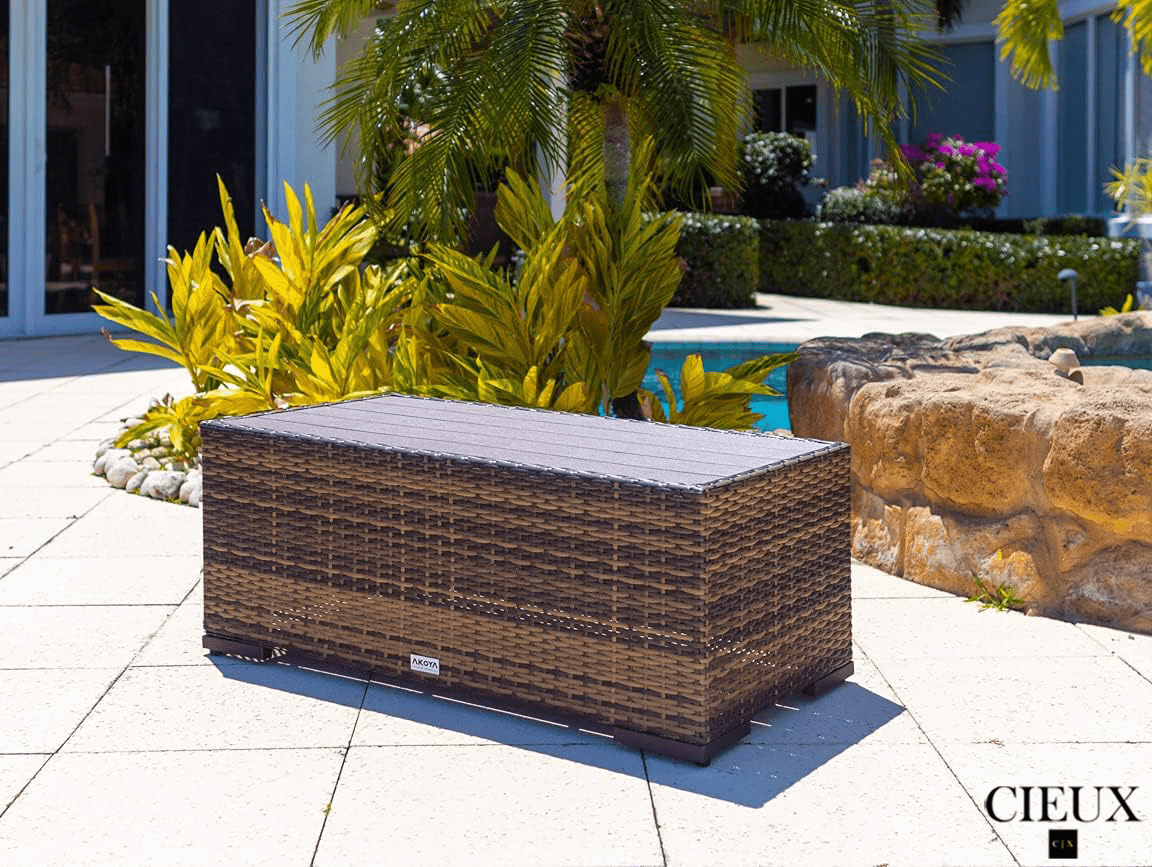 CIEUX Conversation Set Valence Outdoor Patio Wicker Loveseat Conversation Set in Brown with Sunbrella Canvas Taupe Cushions
