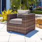 CIEUX Conversation Set Valence Outdoor Patio Wicker Loveseat Conversation Set in Brown with Sunbrella Canvas Taupe Cushions