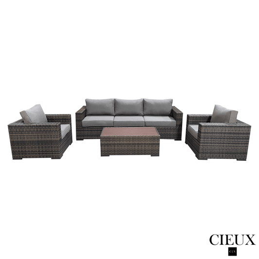 CIEUX Conversation Set Valence Outdoor Patio Wicker Sofa Conversation Set in Brown with Sunbrella Canvas Taupe Cushions