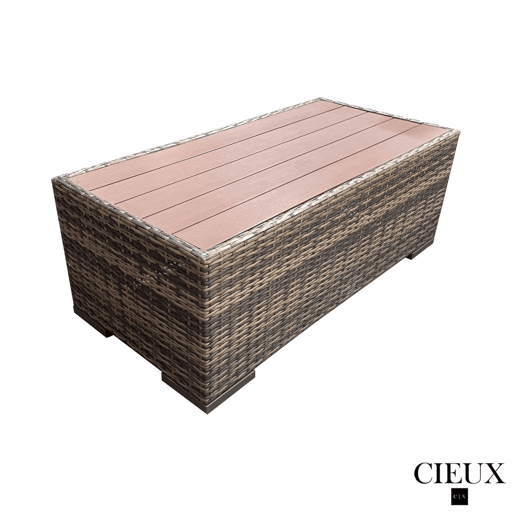CIEUX Valence Outdoor Patio Wicker Sofa Conversation Set in Brown with Sunbrella Canvas Taupe Cushions, image 12
