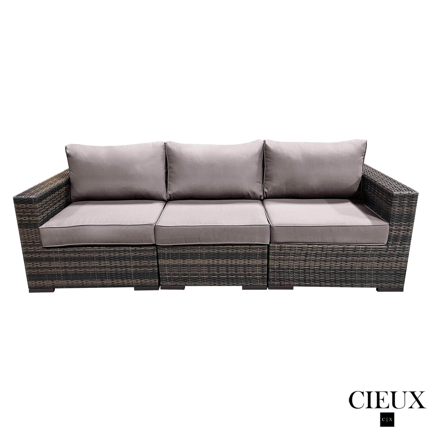 CIEUX Conversation Set Valence Outdoor Patio Wicker Sofa Conversation Set in Brown with Sunbrella Canvas Taupe Cushions