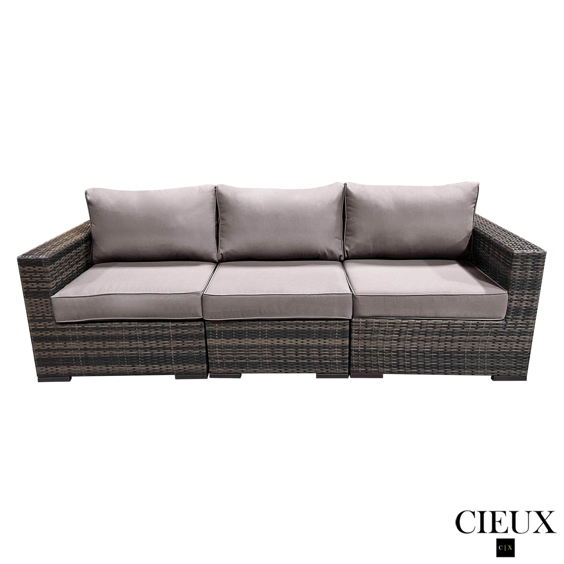 CIEUX Conversation Set Valence Outdoor Patio Wicker Sofa Conversation Set in Brown with Sunbrella Canvas Taupe Cushions