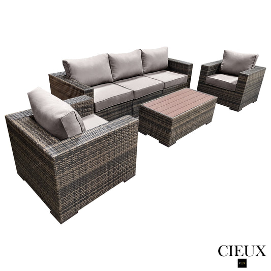 CIEUX Conversation Set Valence Outdoor Patio Wicker Sofa Conversation Set in Brown with Sunbrella Canvas Taupe Cushions