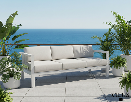 Corsica Outdoor Patio Aluminum Metal Sofa in White with Sunbrella Cushions - Available in 2 Colours
