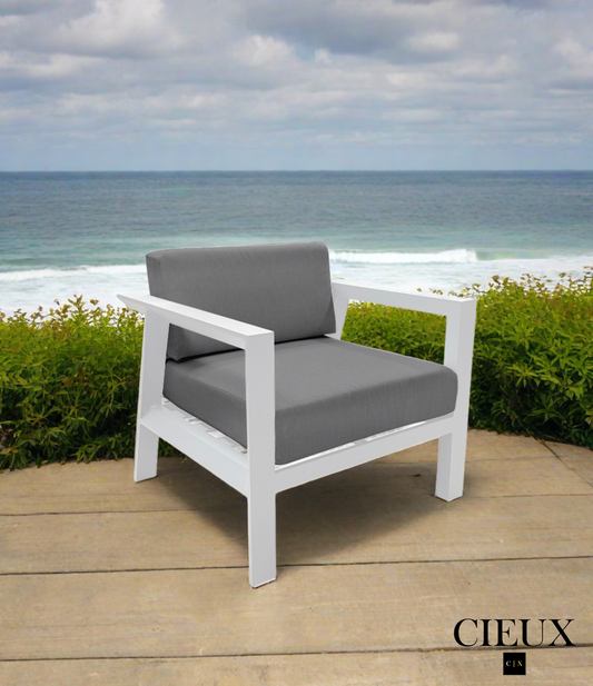 Corsica Outdoor Patio Aluminum Metal Club Chair in White with Sunbrella Cushions - Available in 2 Colours