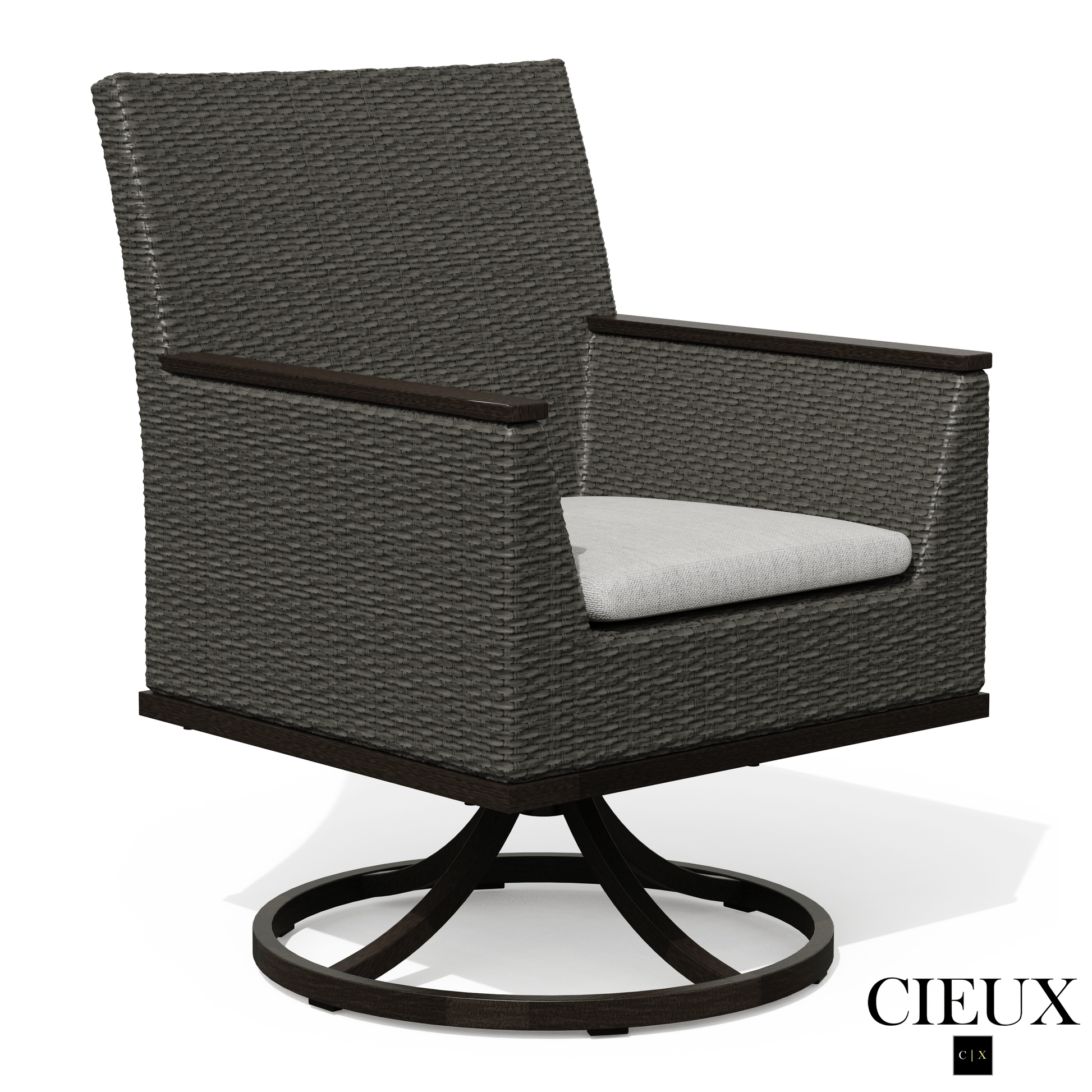 Cieux Dining Set Loire Outdoor Patio Aluminum Metal 7 Piece Dining Table Set with 4 Arm Chairs, 2 Swivel Arm Chairs and Sunbrella Cast Silver Cushions