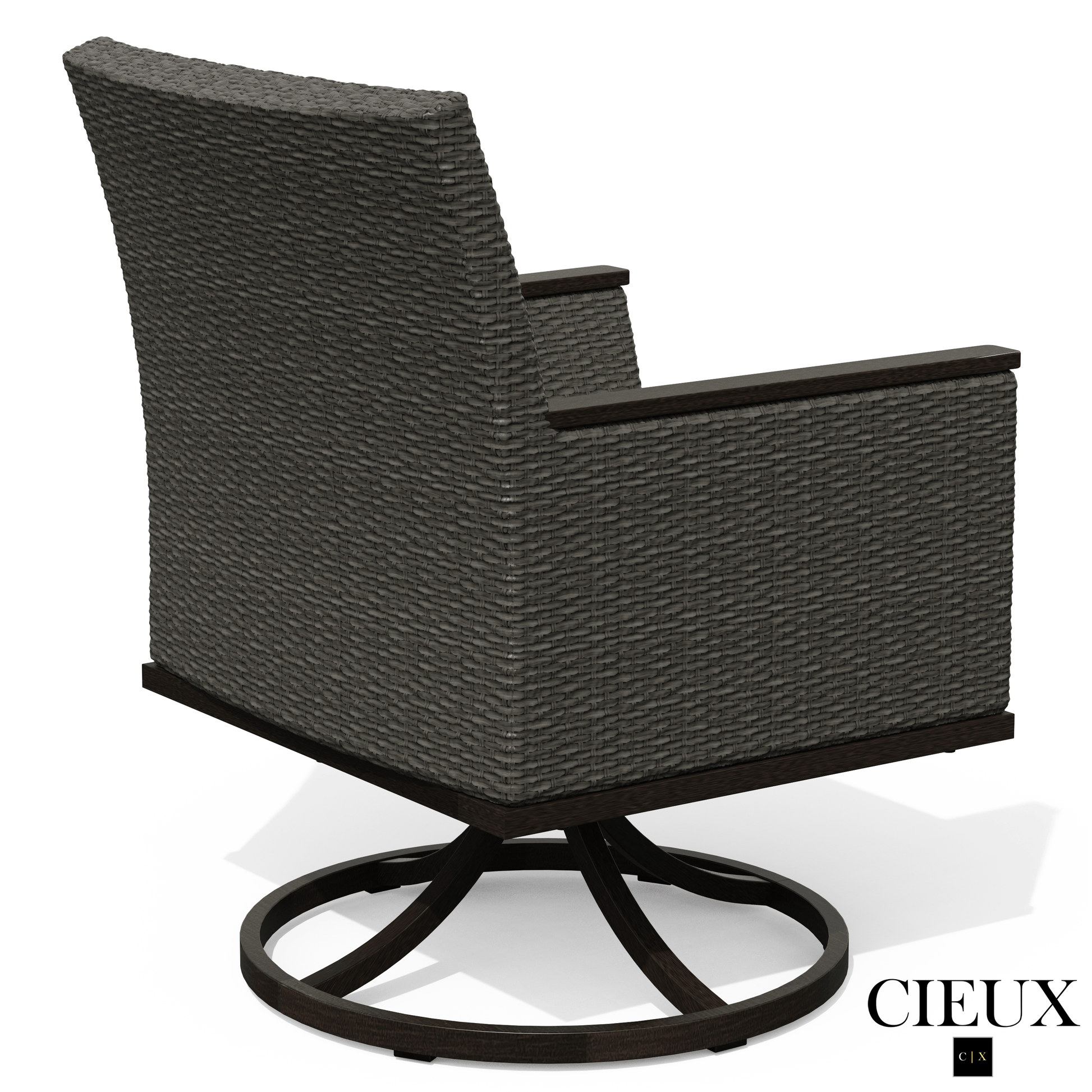 Cieux Dining Set Loire Outdoor Patio Aluminum Metal 7 Piece Dining Table Set with 4 Arm Chairs, 2 Swivel Arm Chairs and Sunbrella Cast Silver Cushions