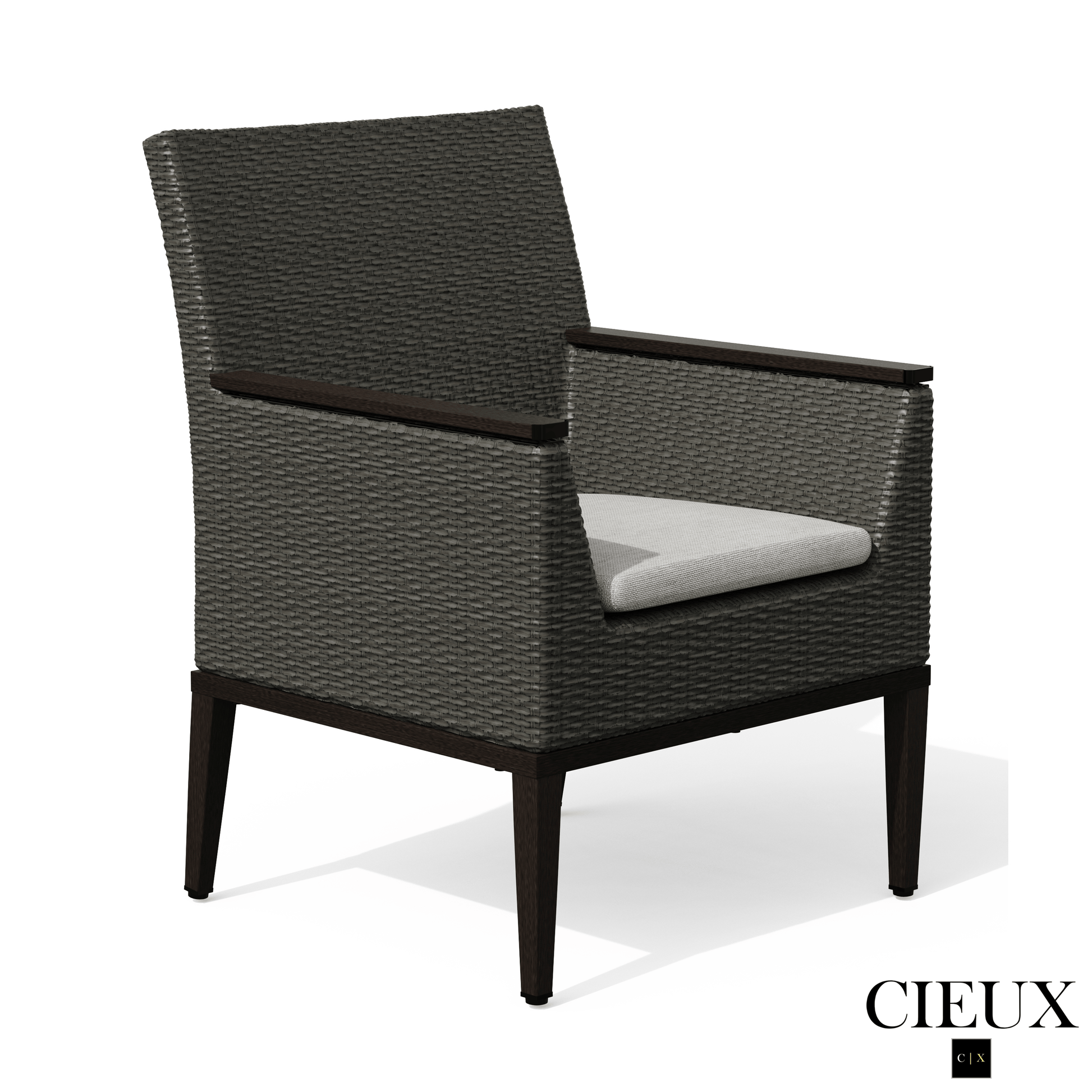 Cieux Dining Set Loire Outdoor Patio Aluminum Metal 7 Piece Dining Table Set with 4 Arm Chairs, 2 Swivel Arm Chairs and Sunbrella Cast Silver Cushions