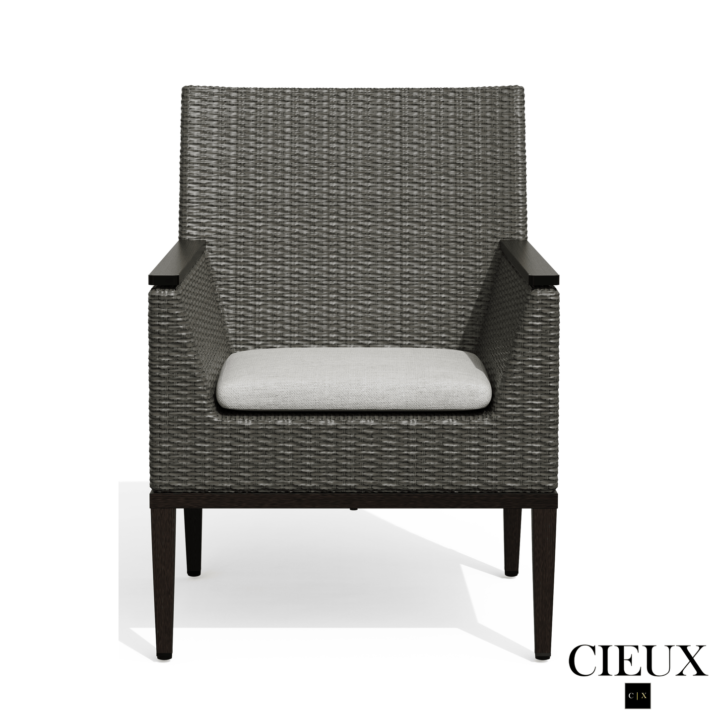 Cieux Dining Set Loire Outdoor Patio Aluminum Metal 7 Piece Dining Table Set with 4 Arm Chairs, 2 Swivel Arm Chairs and Sunbrella Cast Silver Cushions