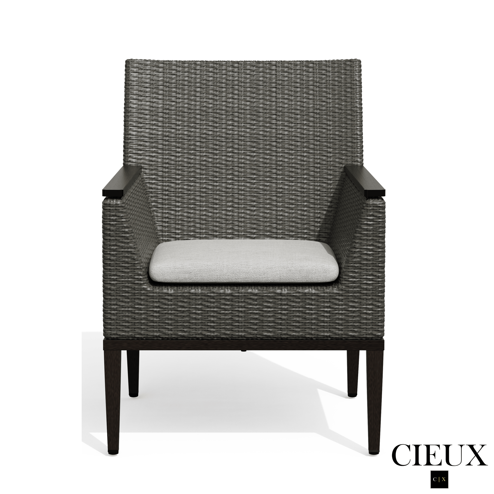 Cieux Dining Set Loire Outdoor Patio Aluminum Metal 7 Piece Dining Table Set with 4 Arm Chairs, 2 Swivel Arm Chairs and Sunbrella Cast Silver Cushions