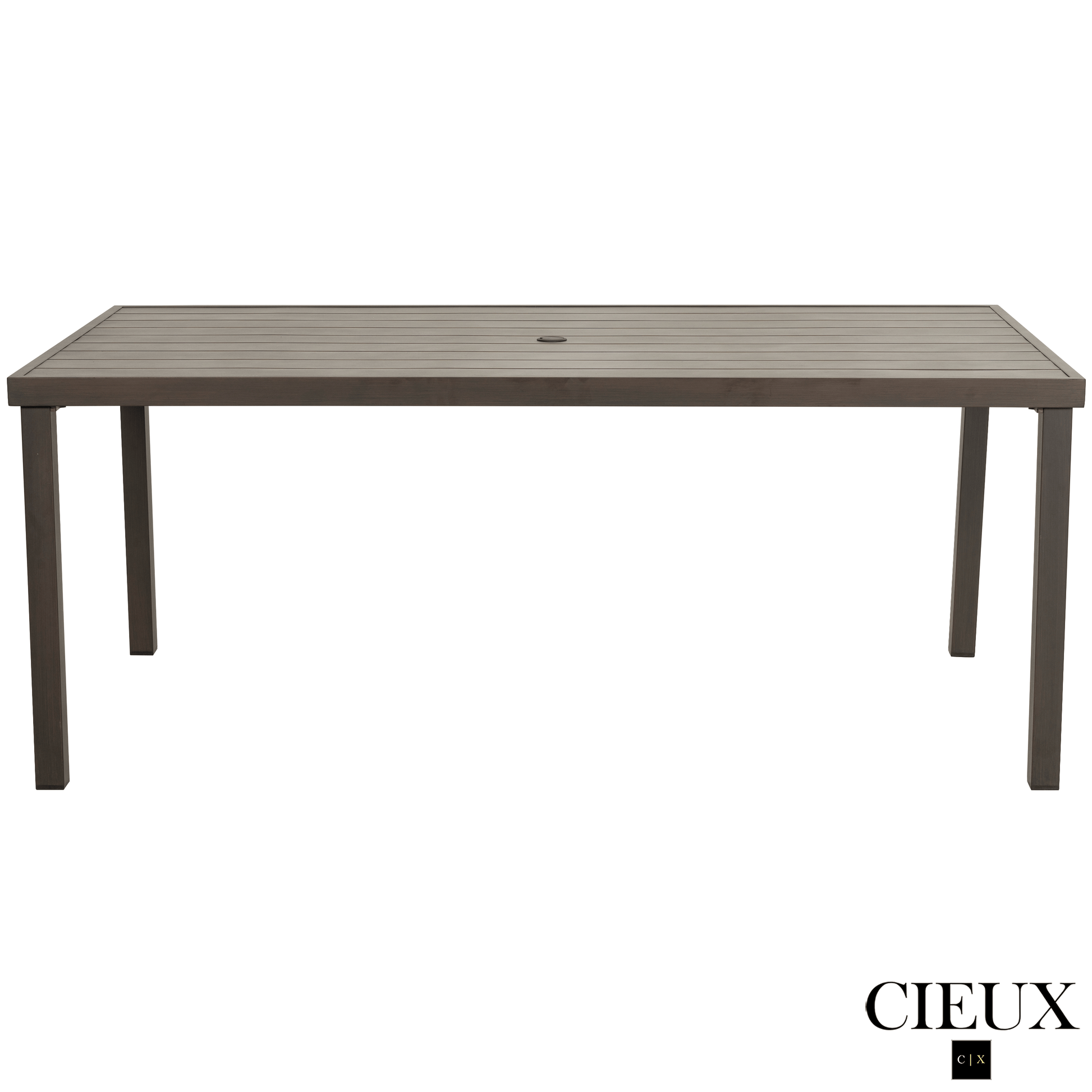 CIEUX Dining Set Loire Outdoor Patio Aluminum Metal 7 Piece Dining Table Set with 4 Arm Chairs, 2 Swivel Arm Chairs and Sunbrella Cast Silver Cushions