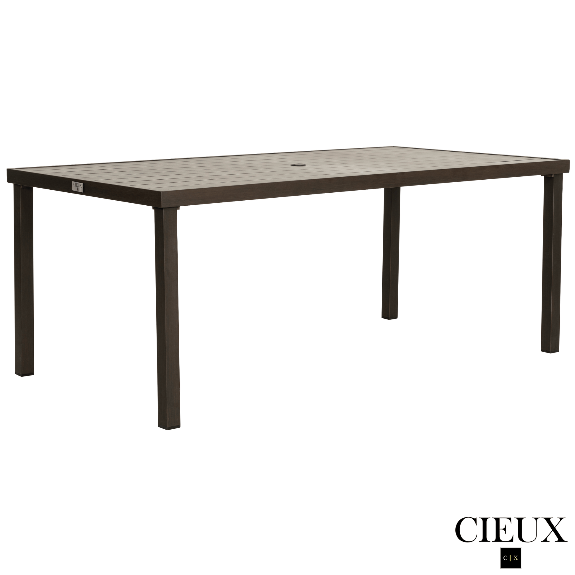 CIEUX Loire Outdoor Patio Aluminum Metal 7 Piece Dining Table Set with 4 Arm Chairs, 2 Swivel Arm Chairs and Sunbrella Cast Silver Cushions, image 9