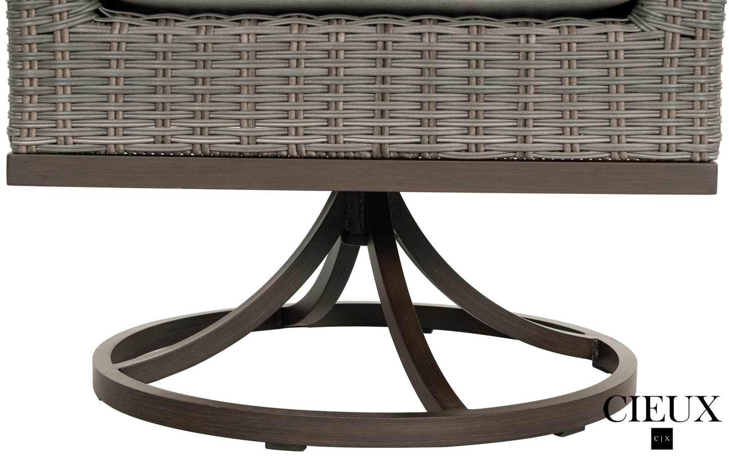 CIEUX Dining Set Loire Outdoor Patio Aluminum Metal 7 Piece Dining Table Set with 4 Arm Chairs, 2 Swivel Arm Chairs and Sunbrella Cast Silver Cushions