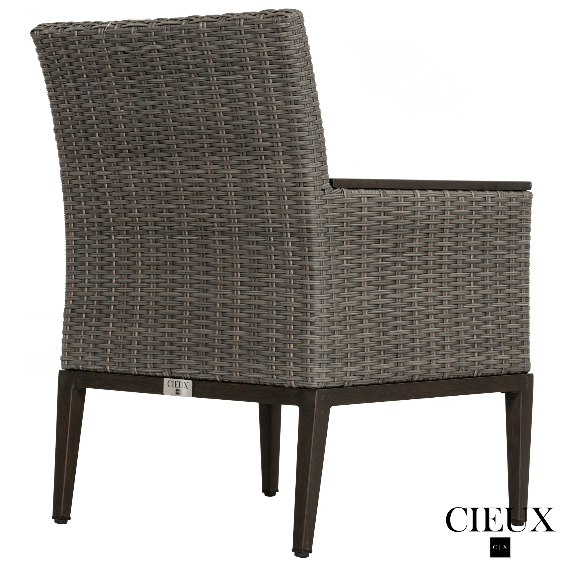 CIEUX Loire Outdoor Patio Aluminum Metal 7 Piece Dining Table Set with 4 Arm Chairs, 2 Swivel Arm Chairs and Sunbrella Cast Silver Cushions, image 6