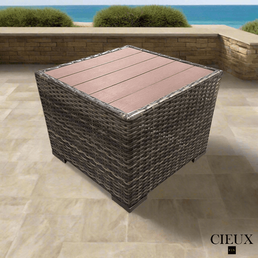 CIEUX End Table Valence Outdoor Patio Wicker Square Side Table in Brown
