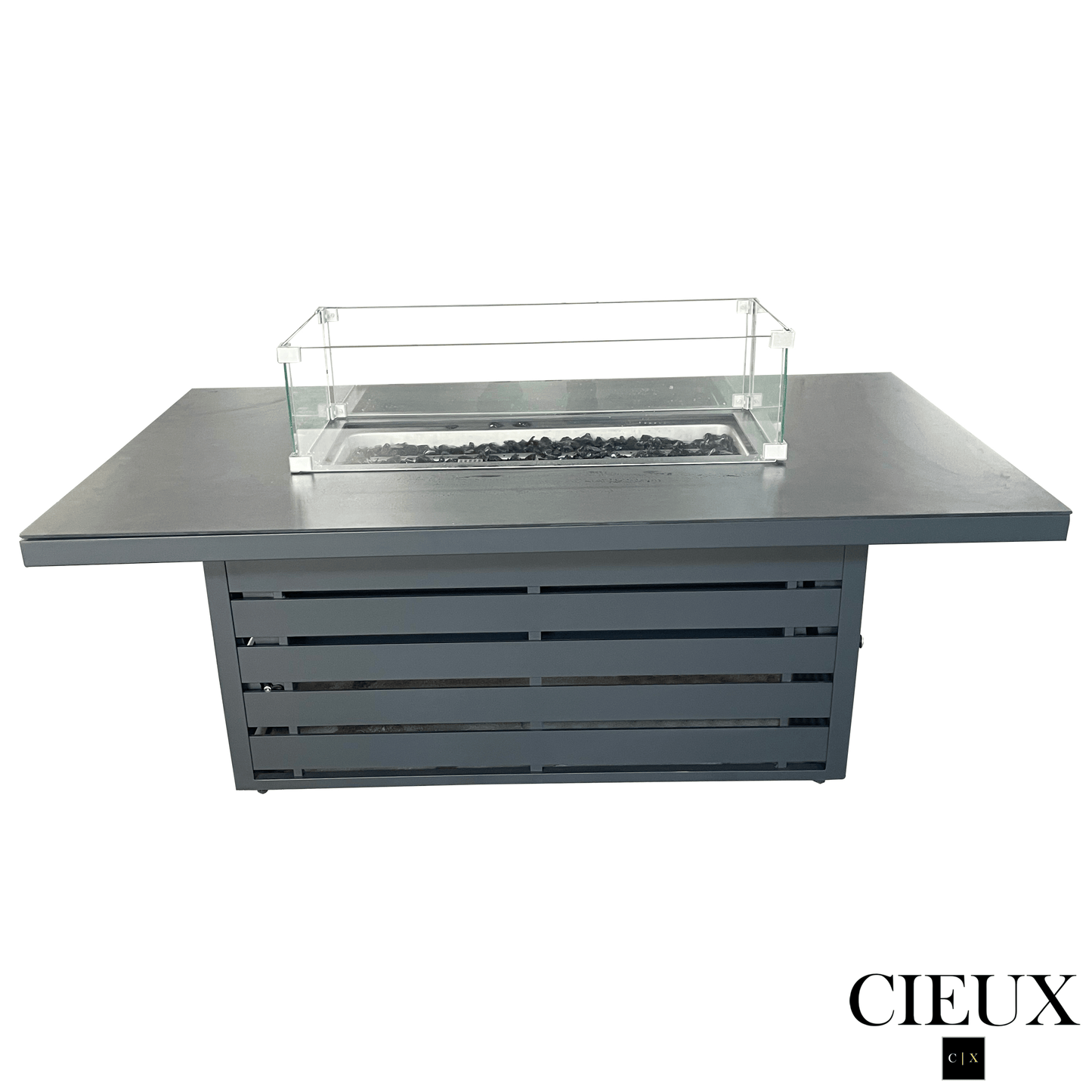 CIEUX Fire Pit Alsace Outdoor Patio Aluminum Metal Rectangle Propane and Natural Gas Fire Pit Adjustable Height Table with Tempered Glass in Midnight Grey