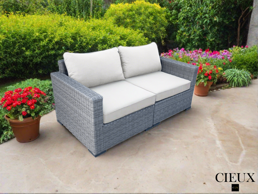 Cannes Outdoor Patio Wicker Modular Loveseat in Grey with Sunbrella Cushions - Available in 2 Colours