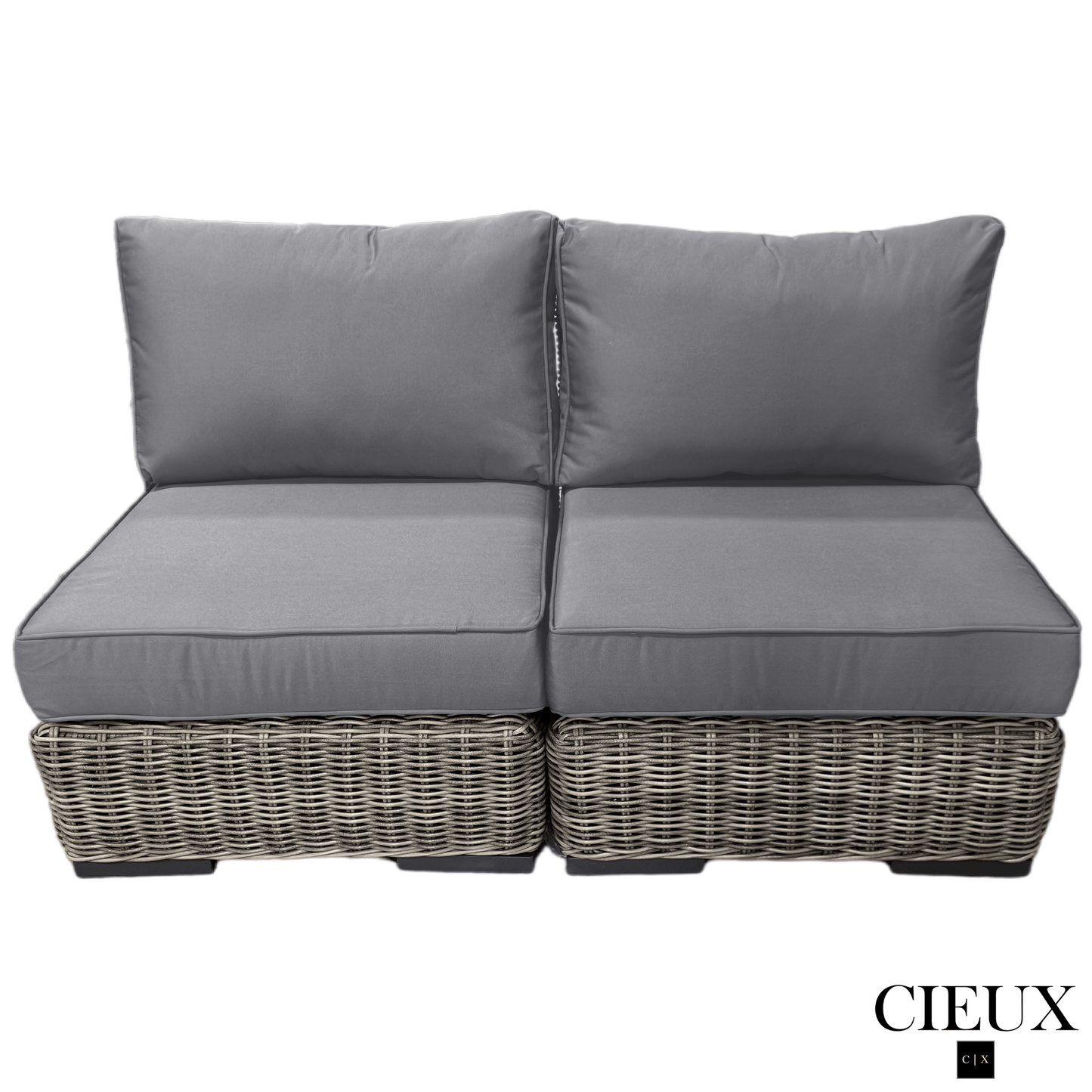 CIEUX Loveseat Champagne Outdoor Patio Wicker Modular Armless Loveseat in Grey with Canvas Charcoal Sunbrella Cushions