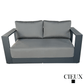 Cieux Loveseat Lyon Outdoor Patio Aluminum Metal Loveseat in Midnight Grey with Sunbrella Cushions in Canvas Charcoal