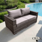 CIEUX Loveseat Valence Outdoor Patio Wicker Loveseat in Brown with Sunbrella Canvas Taupe Cushions