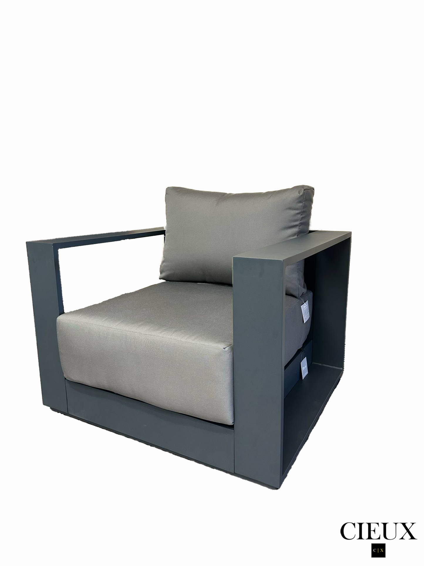 Lyon Outdoor Patio Aluminum Metal Sofa Conversation Set in Midnight Grey with Sunbrella Cushions - Available in 2 Colours