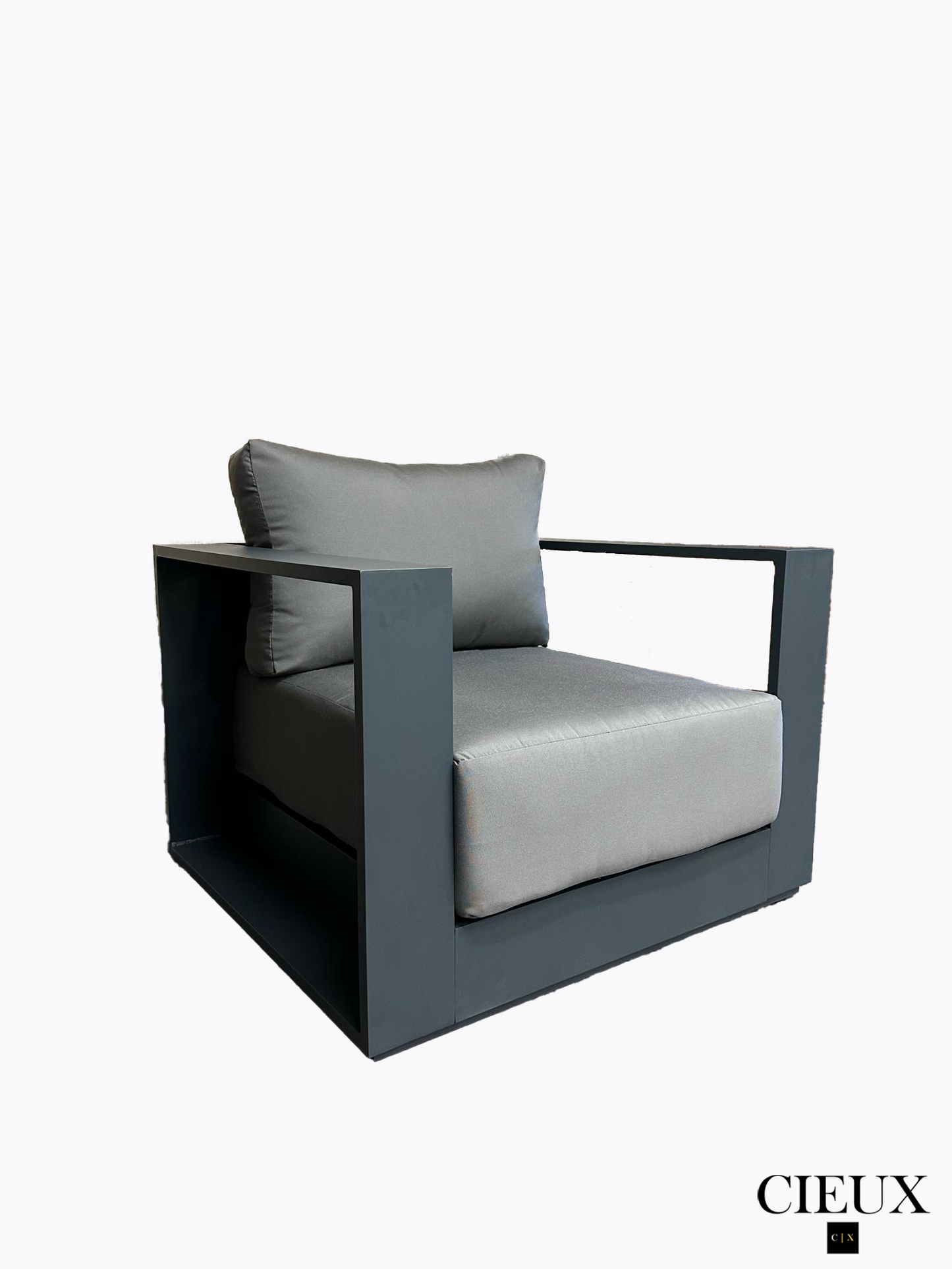 Lyon Outdoor Patio Aluminum Metal Sofa Conversation Set in Midnight Grey with Sunbrella Cushions - Available in 2 Colours
