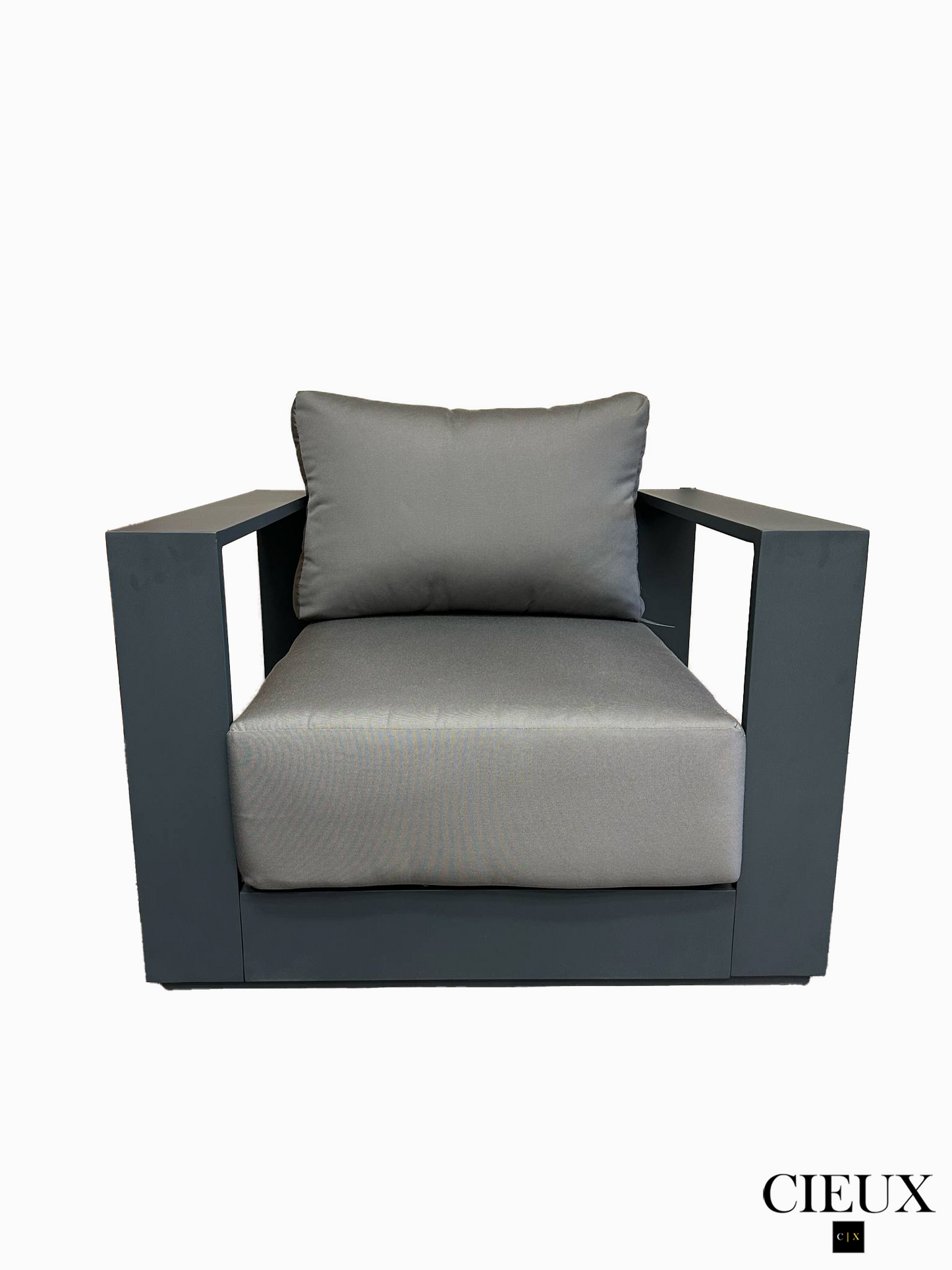 Lyon Outdoor Patio Aluminum Metal Sofa Conversation Set in Midnight Grey with Sunbrella Cushions - Available in 2 Colours