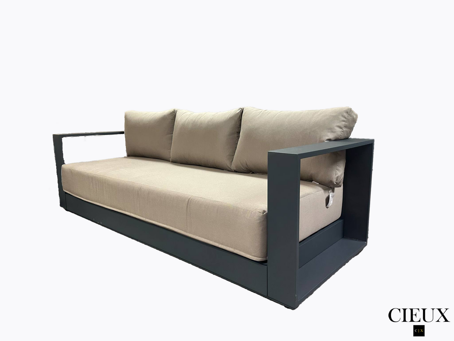 Lyon Outdoor Patio Aluminum Metal Sofa Conversation Set in Midnight Grey with Sunbrella Cushions - Available in 2 Colours