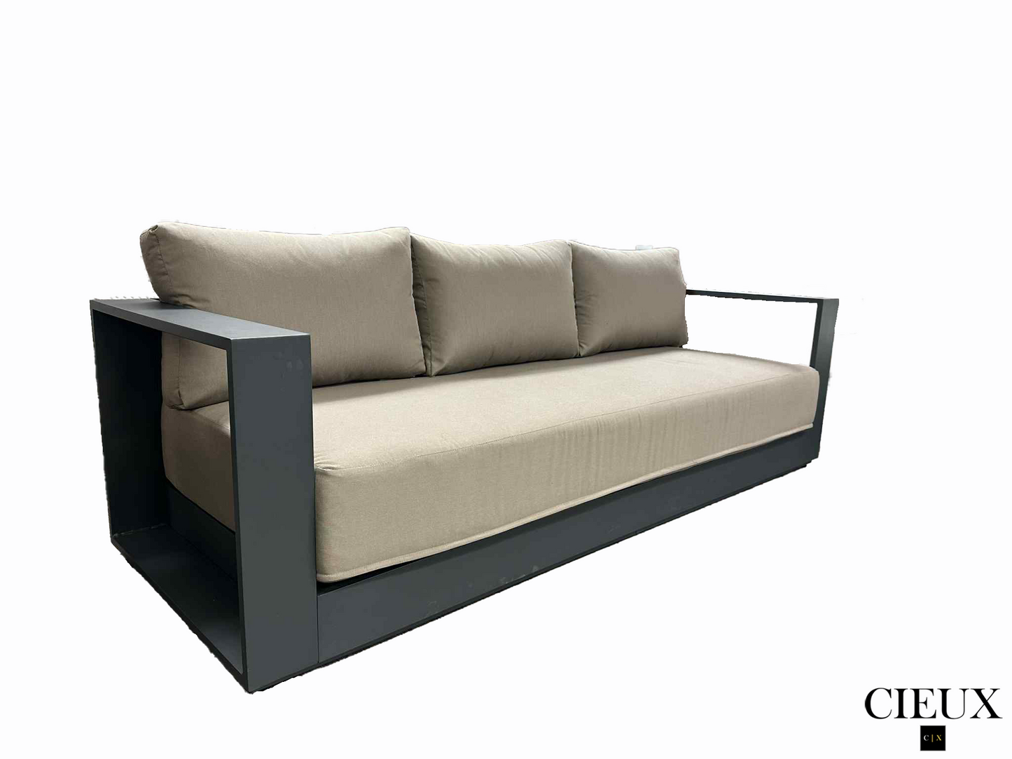 Lyon Outdoor Patio Aluminum Metal Sofa Conversation Set in Midnight Grey with Sunbrella Cushions - Available in 2 Colours