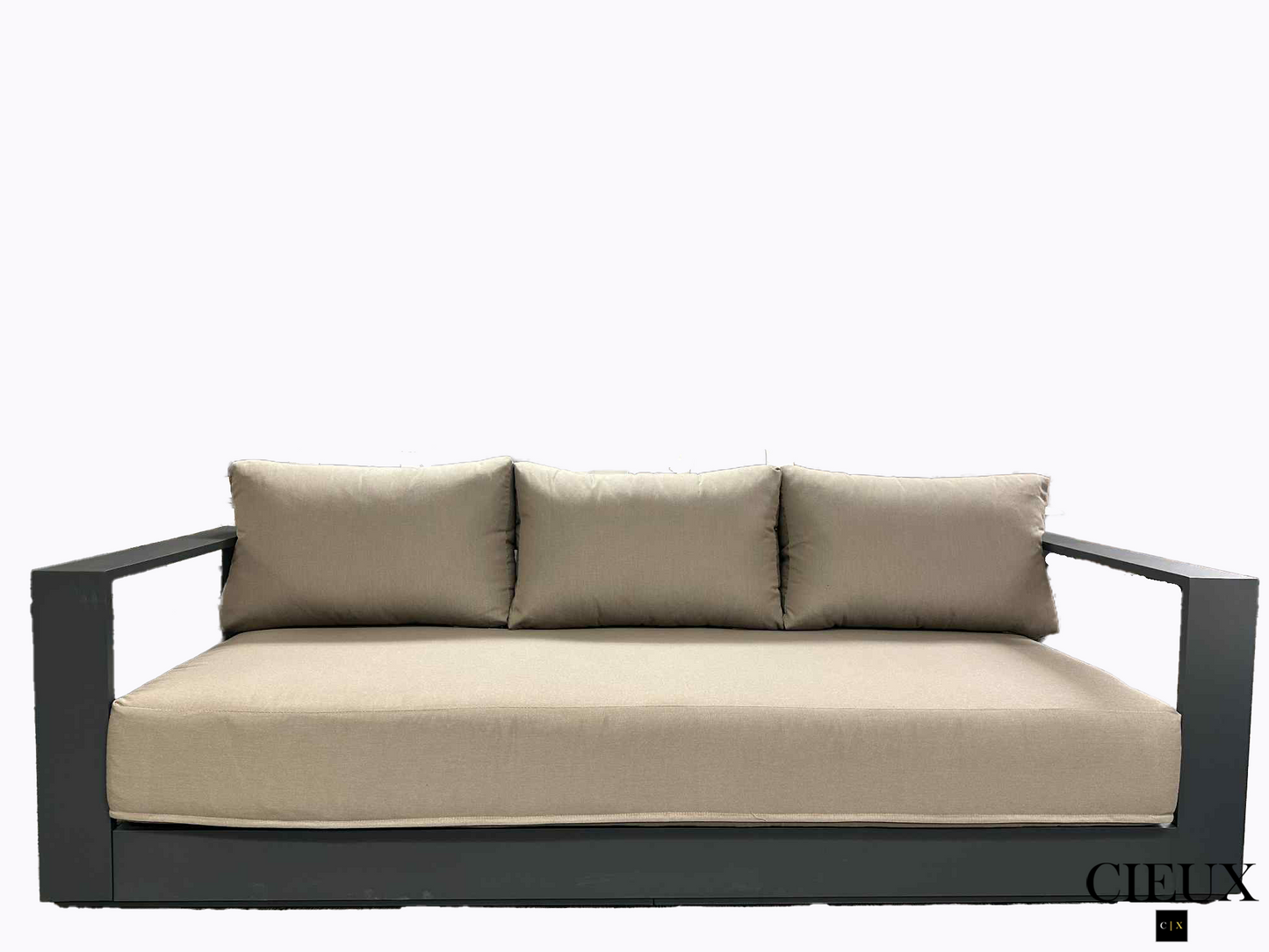 Lyon Outdoor Patio Aluminum Metal Sofa Conversation Set in Midnight Grey with Sunbrella Cushions - Available in 2 Colours