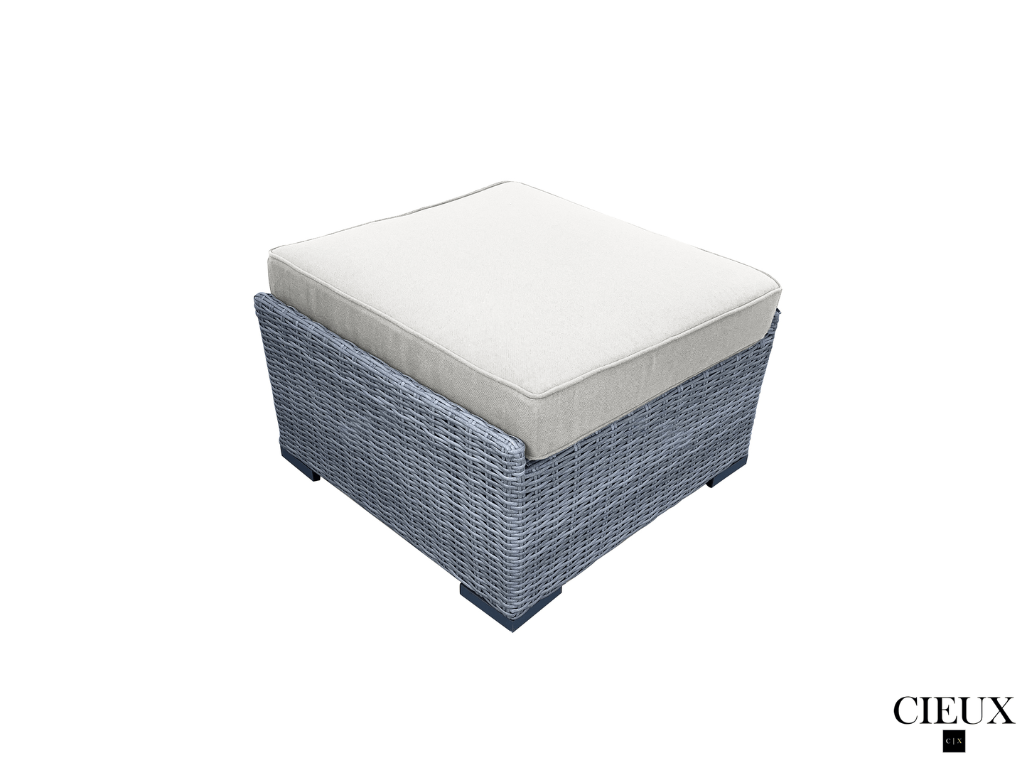 CIEUX Cannes Outdoor Patio Wicker Ottoman in Grey with Sunbrella Cushions, image 1
