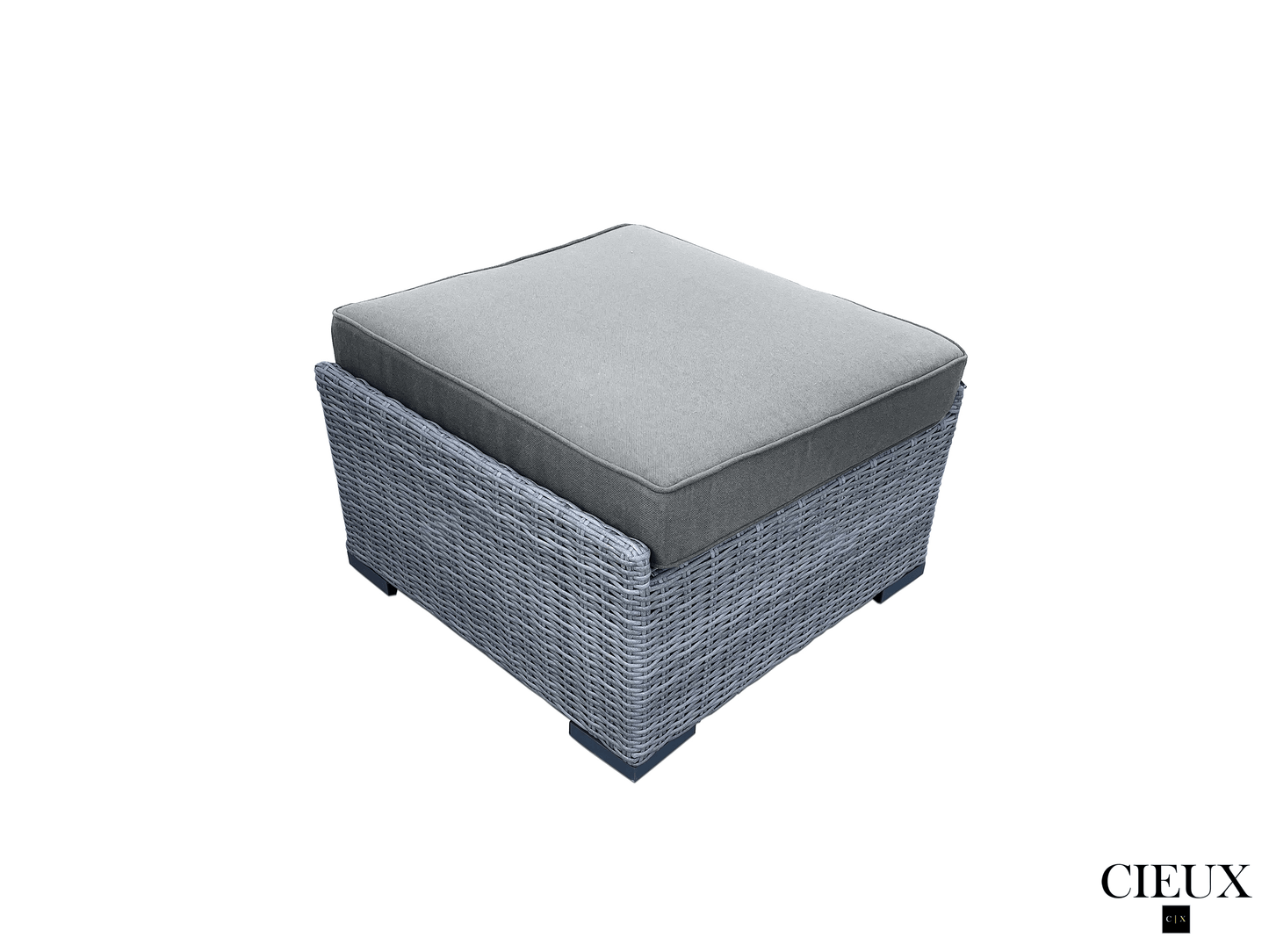 CIEUX Cannes Outdoor Patio Wicker Ottoman in Grey with Sunbrella Cushions, image 4