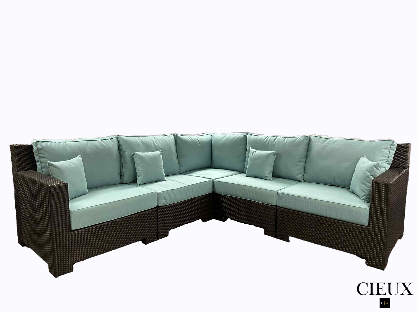 Canapé d'angle modulable en rotin et osier pour patio extérieur Provence en bleu
