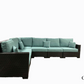 Provence Outdoor Patio Wicker Rattan Modular L-Shaped Sectional Sofa in Blue