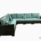 Provence Outdoor Patio Wicker Rattan Modular L-Shaped Sectional Sofa in Blue