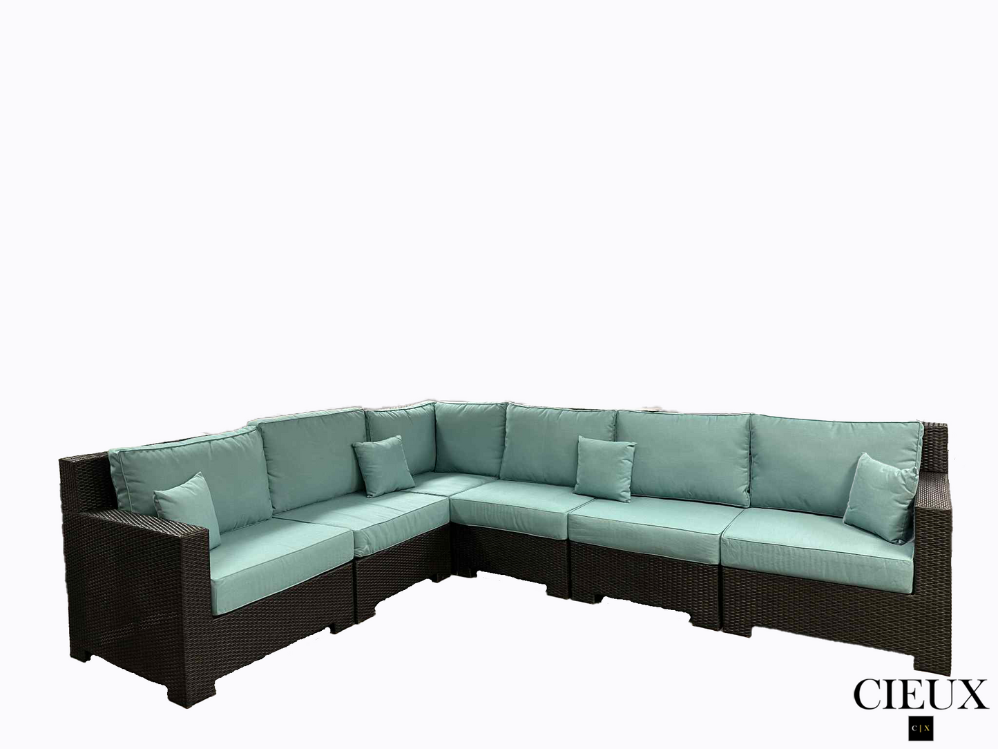 Provence Outdoor Patio Wicker Rattan Modular L-Shaped Sectional Sofa in Blue