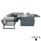 CIEUX Sectional Avignon 2 Piece Outdoor Patio Aluminum Metal Corner Sectional Sofa with Adjustable Seats Set and Alsace Fire Pit Adjustable Height Table in Midnight Grey with Sunbrella Cushions in Canvas Charcoal