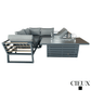 CIEUX Sectional Avignon 2 Piece Outdoor Patio Aluminum Metal Corner Sectional Sofa with Adjustable Seats Set and Alsace Fire Pit Adjustable Height Table in Midnight Grey with Sunbrella Cushions in Canvas Charcoal