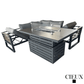 CIEUX Sectional Avignon 2 Piece Outdoor Patio Aluminum Metal Corner Sectional Sofa with Adjustable Seats Set and Alsace Fire Pit Adjustable Height Table in Midnight Grey with Sunbrella Cushions in Canvas Charcoal