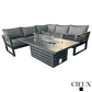 CIEUX Sectional Avignon 2 Piece Outdoor Patio Aluminum Metal Corner Sectional Sofa with Adjustable Seats Set and Alsace Fire Pit Adjustable Height Table in Midnight Grey with Sunbrella Cushions in Canvas Charcoal