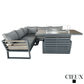 CIEUX Sectional Avignon 2 Piece Outdoor Patio Aluminum Metal Corner Sectional Sofa with Adjustable Seats Set and Alsace Fire Pit Adjustable Height Table in Midnight Grey with Sunbrella Cushions in Canvas Charcoal